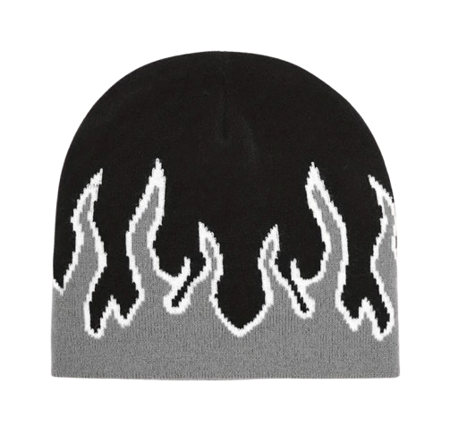 Grey Y2K Flame Beanie