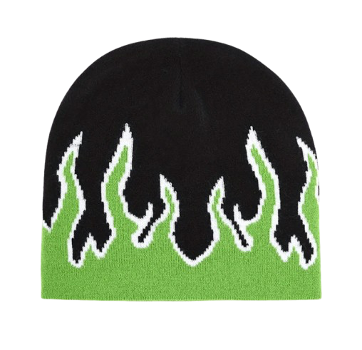 Green Y2K Flame Beanie