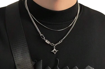 Hiphop style Clavicle Titanium Steel Double Layer Necklace